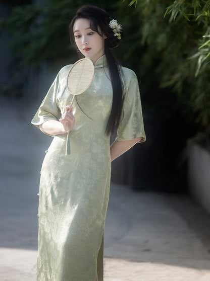New Chinese Style Retro Flair Sleeve Cheongsam Dress - Still Spring 春不晚 (Preorder)