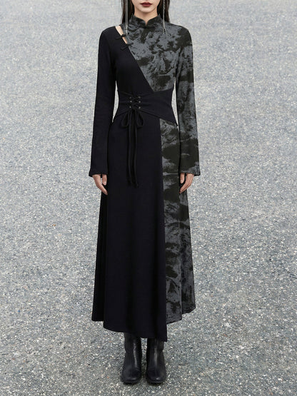 New Chinese Style Black Cotton Long Sleeve Dress (Preorder)