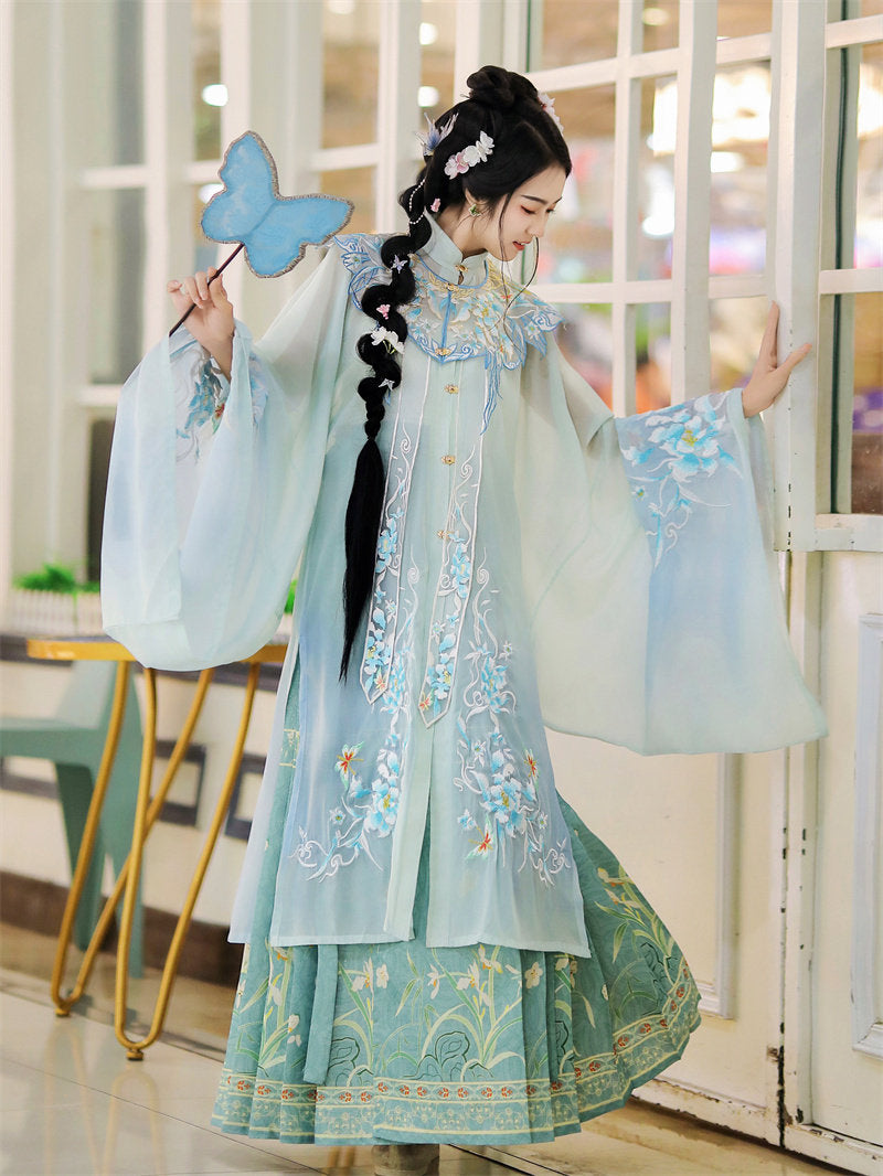 Ming Dynasty Embroidered Robe & Printed Mamian Skirt | Lanyi 兰漪