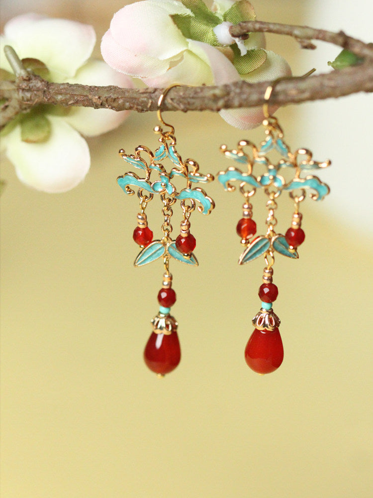 Brocade Red Agate Droplet Earrings