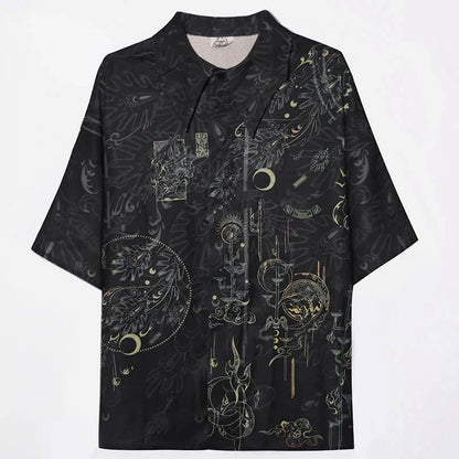 Bronze 青铜 - New Chinese Style Printed Shirt Wide Leg Pants Outfit