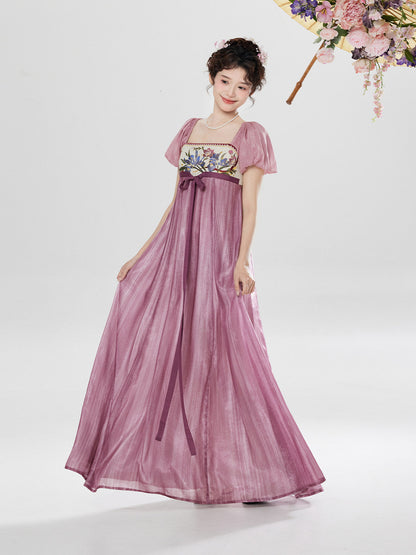 Lian Chun | Regency Style Modern Chinese Embroidered Puff Sleeve Dress