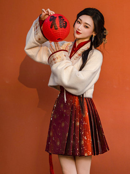 Festive Hanfu Crop Jacket for Engagement, Tea Ceremony or Chinese New Year - Niannian 年年 (Preorder)