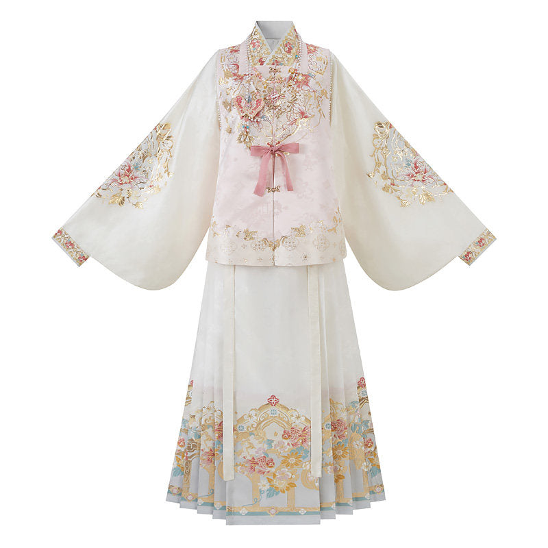 Ming Dynasty Spring Hanfu Set with Pipa Sleeve Bijia & Mamian Skirt | Order of Spring Blossoms 春日花序