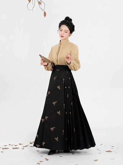 New Chinese Style Women Standing Collar Top, Mamian Skirt and Jacket - Windy Desert 长风漠州 (Preorder)