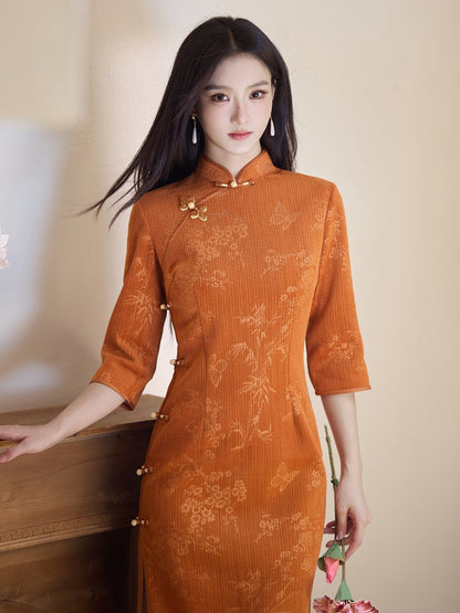 Mid Sleeve Floral Cheongsam | Evening Sun