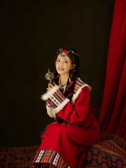 Sacred Blossom - Traditional Tibetan Robe Embroidered Ethnic Dress