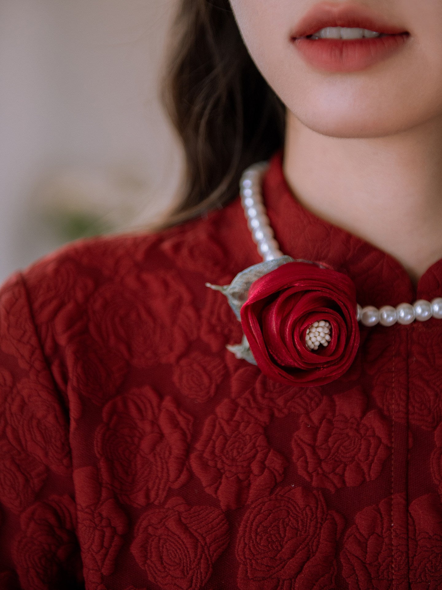Long Sleeve Long Cheongsam with Pearls | Jinse