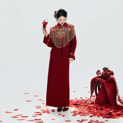 New Chinese Style Wedding Hanfu Bridal Tea Ceremony Outfit - Jin Yu Liang Yuan 锦玉良缘 (Preorder)
