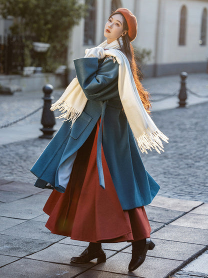 New Chinese Style Wool Beizi Coat and Wrap Skirt - Frost 霜降 (Preorder)