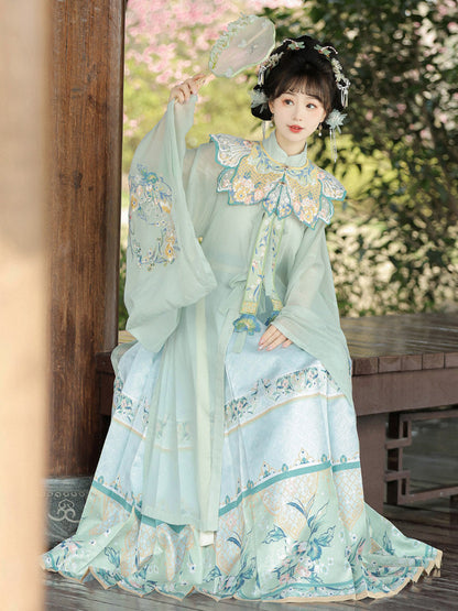 Ming Dynasty Summer Hanfu Set with Robe & Mamian Skirt | Huayao 兰花瑶