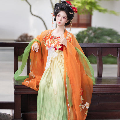 Camellia | Embroidered Hezi Dress with Wide Sleeve Jacket