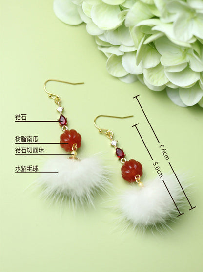 Mink Furball Earrings | Hanfu Jewelry