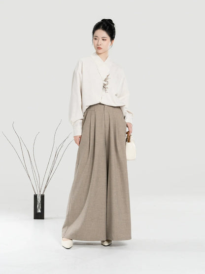New Chinese Style Women Sun Embroidered Shirt with Wide Leg Pants - Guangfu 光芜 (Preorder)