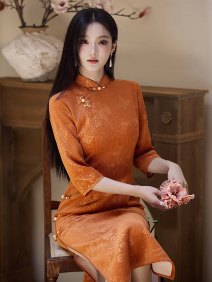 Mid Sleeve Floral Cheongsam | Evening Sun