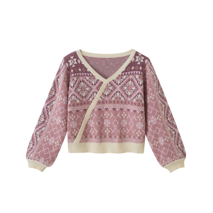 New Chinese Style Patterned Knitted Sweater - Maorongrong 毛茸茸