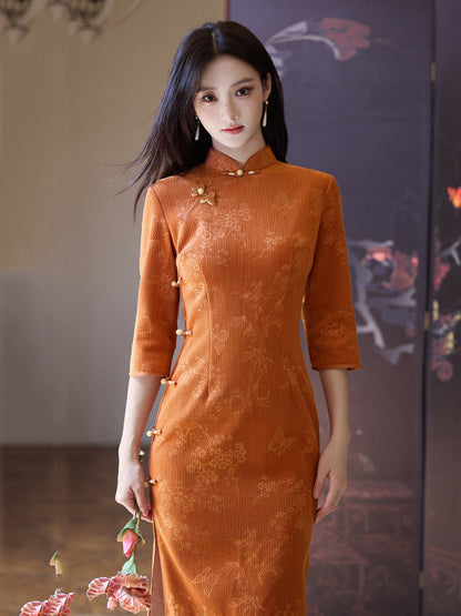 Mid Sleeve Floral Cheongsam | Evening Sun