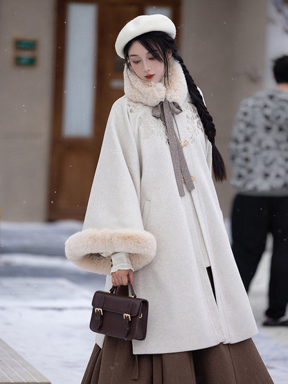Ming Dynasty Modern Hanfu Coat and Wrap Skirt for Autumn and Winter - Cappuccino 卡布奇诺