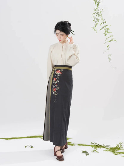 Song Dynasty Modern Hanfu Set with Long Sleeve Top and Spiral Skirt - Spring Realm 人间景 (Preorder)