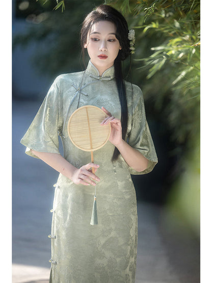 New Chinese Style Retro Flair Sleeve Cheongsam Dress - Still Spring 春不晚 (Preorder)