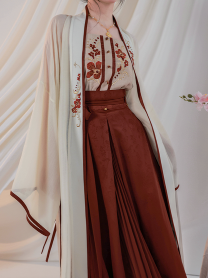 Song Dynasty Modern Hanfu Changgan Temple Beizi and Wrap Skirt - Crimson Cup 赤玉盏 (Preorder)