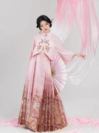 Chinese Blouse & Mamian Skirt Outfit | Burning Peaches 锦扇桃灼