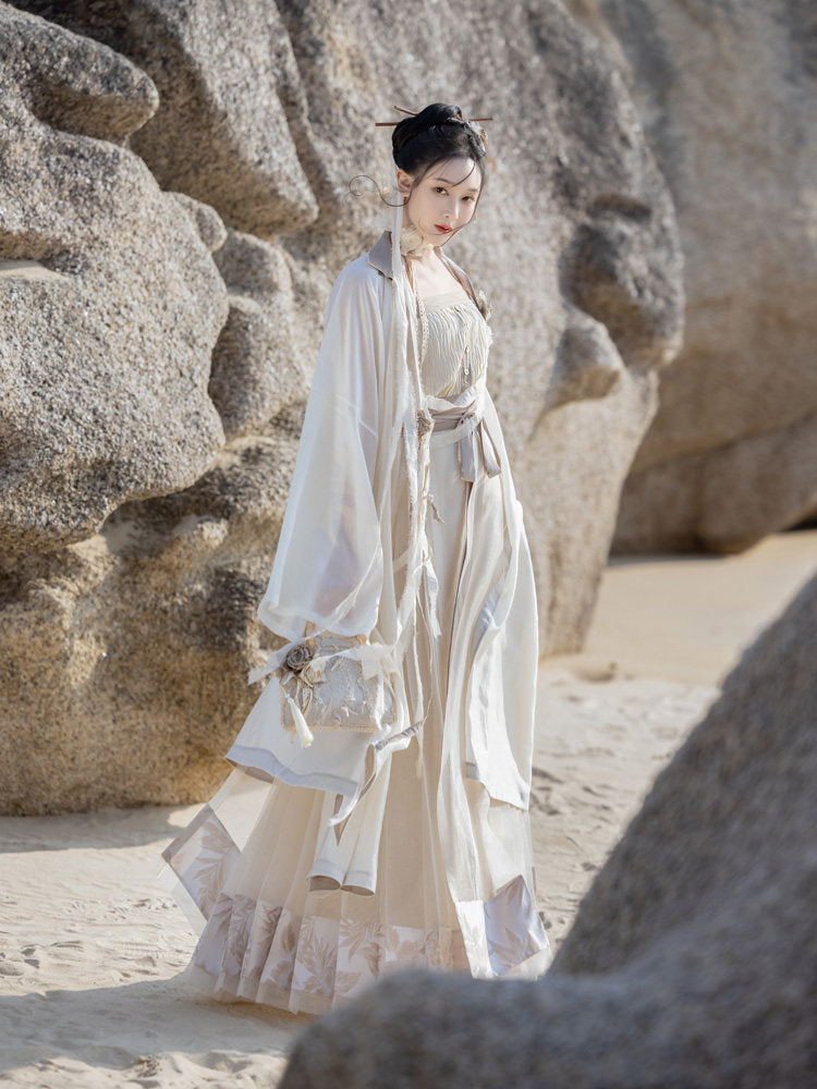 New Chinese Style Tencel Long Robe and Sheer Mamian Skirt Hanfu Set - Dream of Mountains 山海入梦