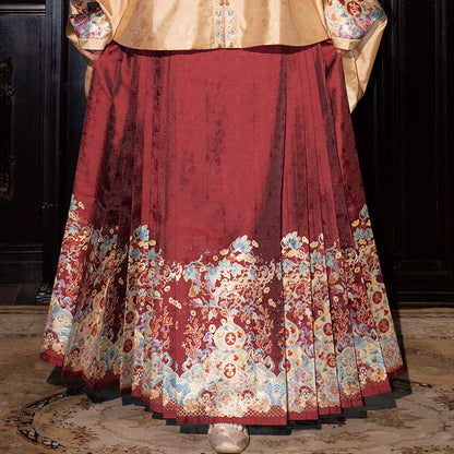 Ming Dynasty Wedding Hanfu Set with Pipa Sleeve Top & Mamian Skirt | Auspicious Fortune 福禄来宜