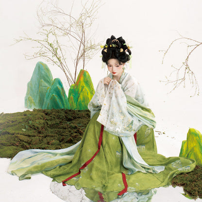 Spring Deer | Tang Style Hanfu Set with Famen Temple Shawl and Qixiong Skirt