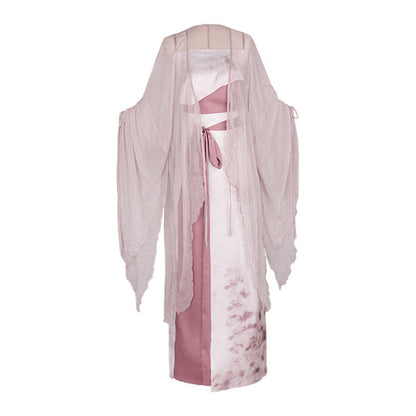 Song Dynasty Modern Hanfu Fairy Cardigan and Spiral Skirt - Rouge Snow 胭脂雪 (Preorder)