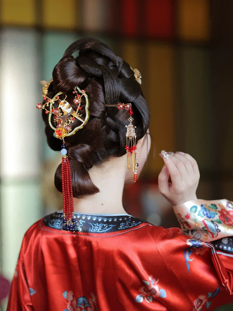 Flying Bird and Floral - Bridal Hairpin Classical Chinese Wedding Headpiece for Xiuhe and Morning Robe Bride