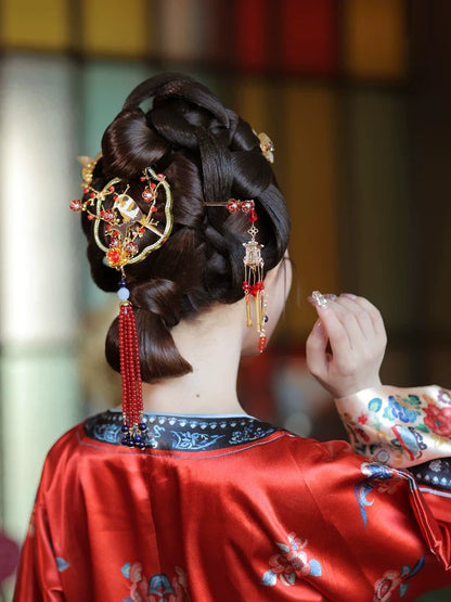 Flying Bird and Floral - Bridal Hairpin Classical Chinese Wedding Headpiece for Xiuhe and Morning Robe Bride