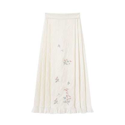 Ming Dynasty Lapel Tencel Short Shirt and Elastic Mamian Skirt - Fish Peony 鱼儿牡丹 (Preorder)