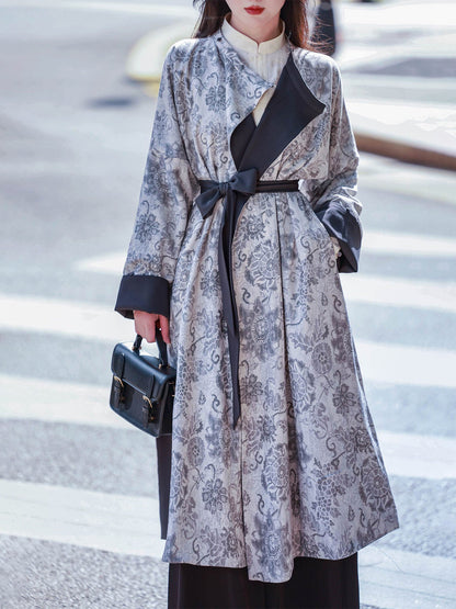 Reversible Hanfu Round Collar Robe with Black-Gray Retro Design - Autumn Rain 秋雨 (Preorder)