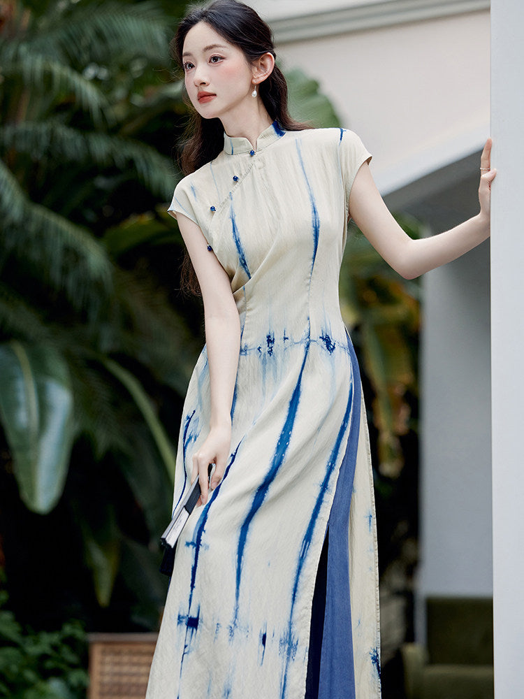 Short Sleeve Gradient Dye Long Cheongsam and Skirt | Winds