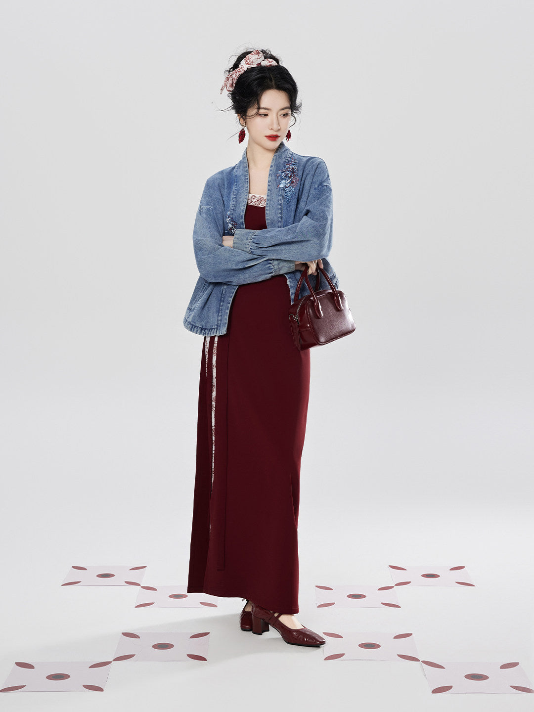 Hong Kong Beauty | New Chinese Style Denim Jacket and Skirt Set
