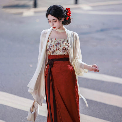Song Dynasty Modern Hanfu Winged Sleeve Top and Spiral Skirt - Jade Beauty 玉颜 (Preorder)