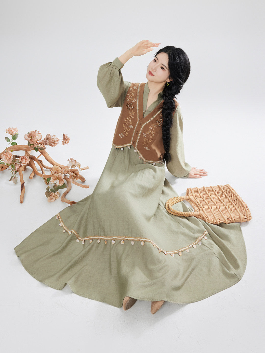 Senwu | New Chinese Style Vest and Dress Set