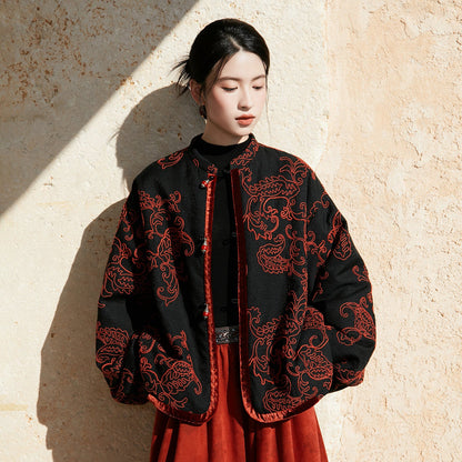 New Chinese Style Paisley Cord Embroidery with Handcrafted Beaded Buttons Jacket - Linglan 聆兰
