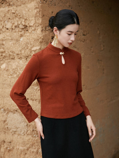 New Chinese Style Knitted Top in Brown - Wind Bamboo