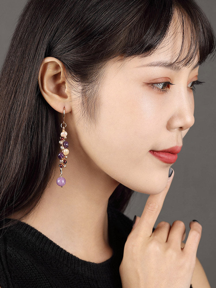 Lavender Pearl Drops Earrings | Cheongsam Jewelry