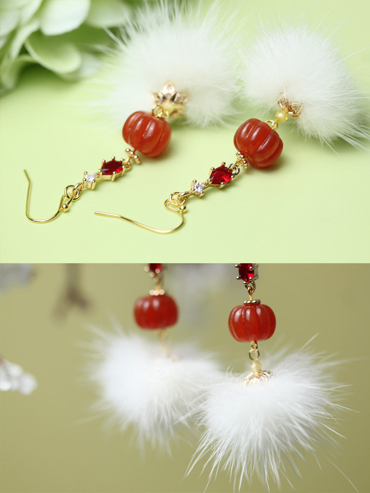 Mink Furball Earrings | Hanfu Jewelry