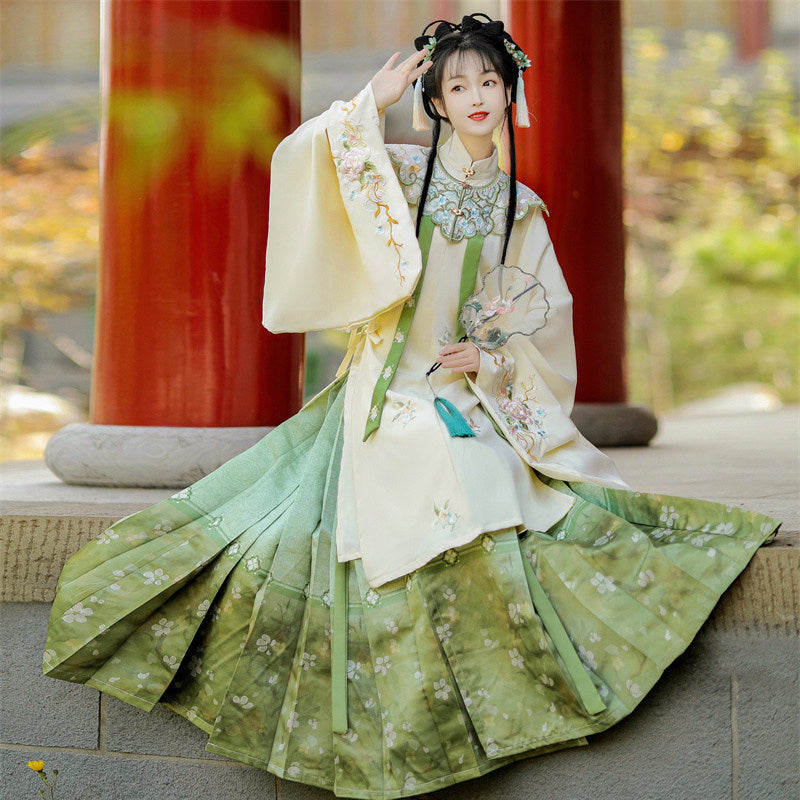 Ming Dynasty Embroidered Robe & Printed Horse Face Skirt | Lixia 立夏
