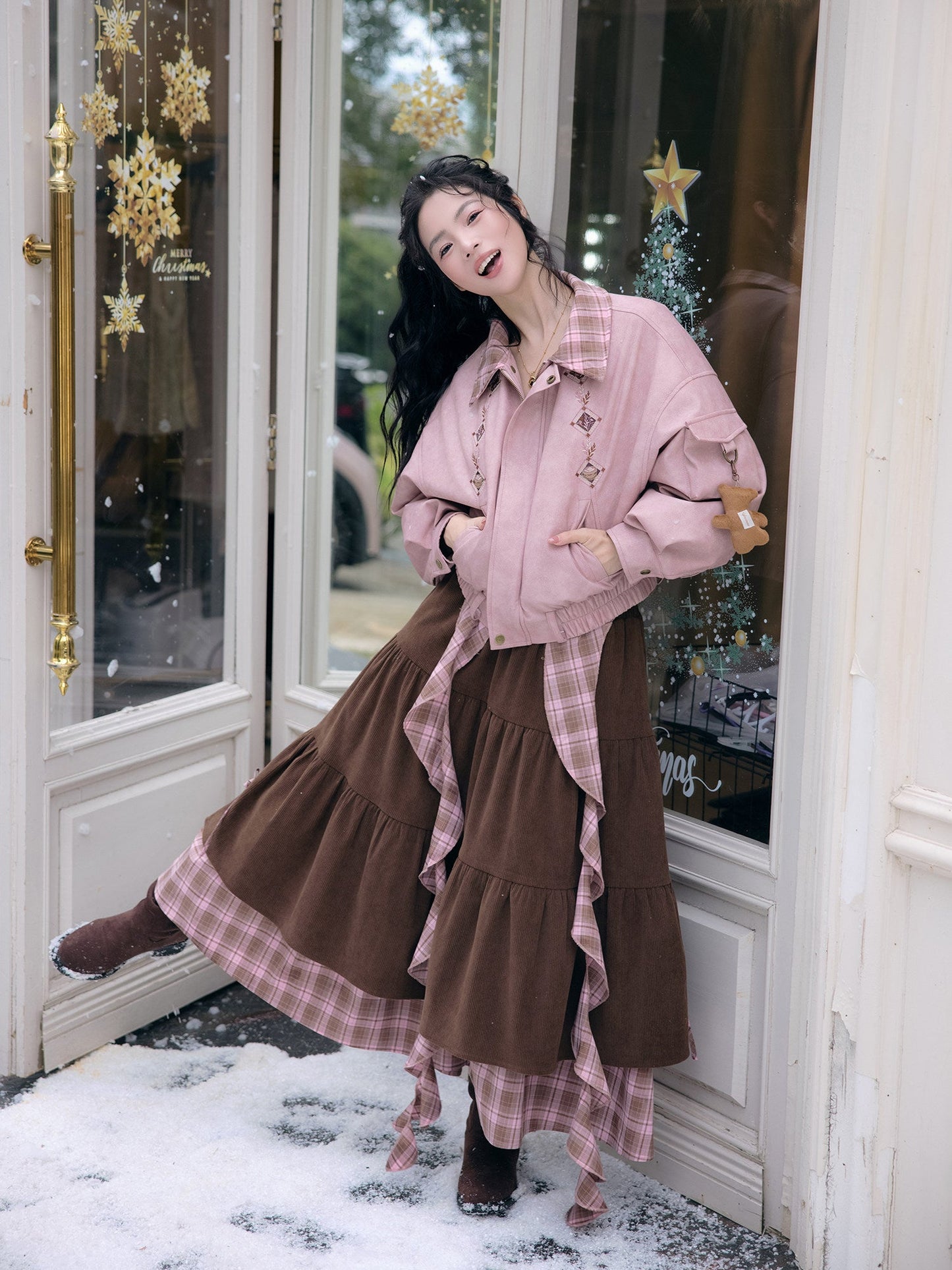 New Chinese Style Down Jacket and Skirt for Autumn and Winter - Cinnamon Latte 肉桂拿铁