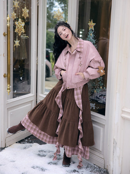New Chinese Style Down Jacket and Skirt for Autumn and Winter - Cinnamon Latte 肉桂拿铁