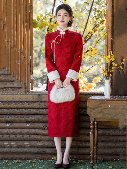 Chinese Wedding Engagement & Tea Ceremony Long Sleeve Cheongsam | Juedai