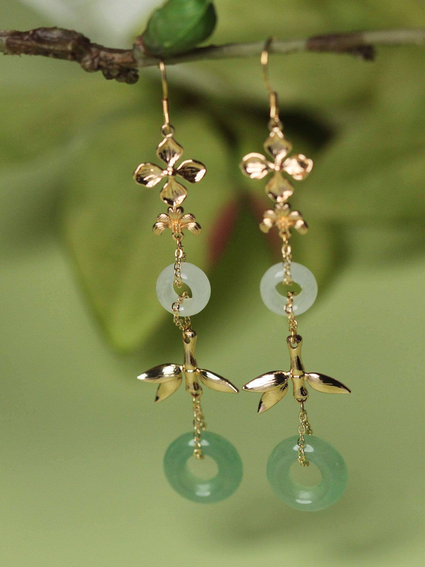 Aventurine Jade Ring Earrings | Hanfu Jewelry