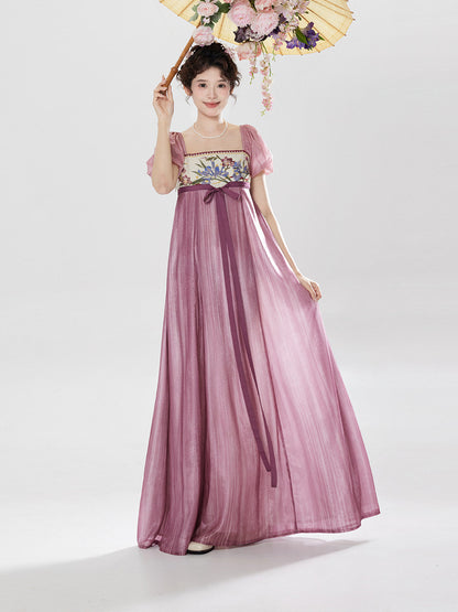 Lian Chun | Regency Style Modern Chinese Embroidered Puff Sleeve Dress
