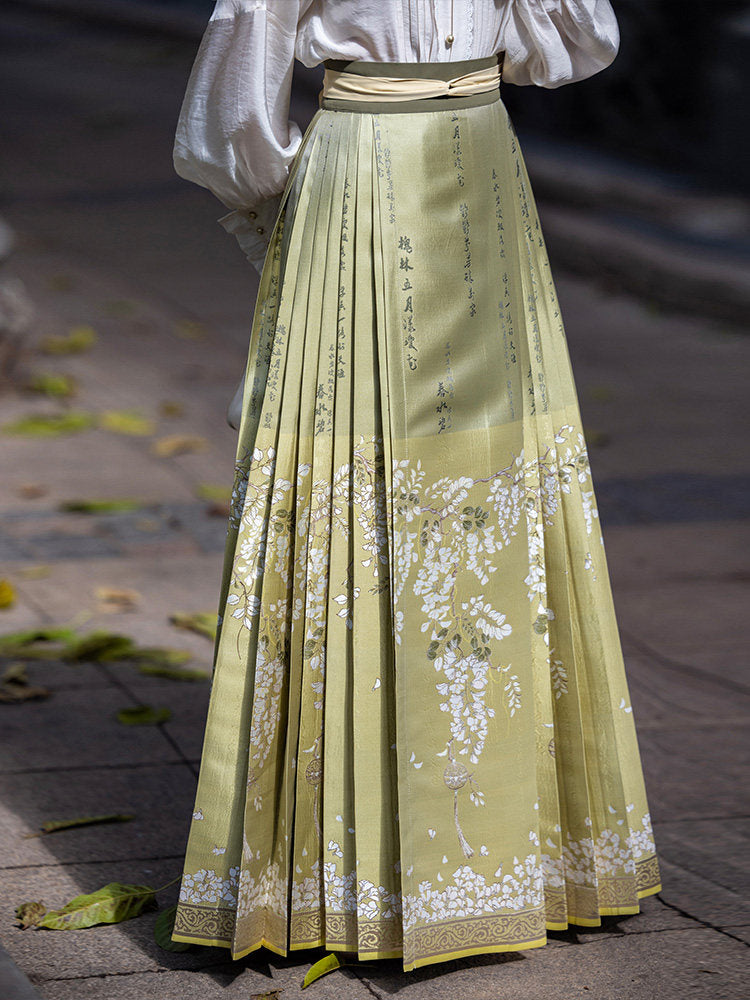 Ming Dynasty Modern Hanfu Long Sleeve Shirt with Mamianqun - Acacia Flower 咏槐花