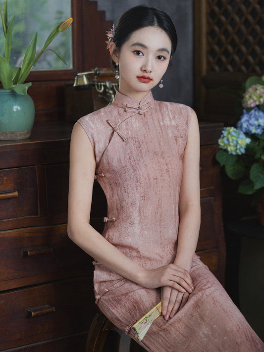Roseclouds sleeveless midi cheongsam qipao — detail view
